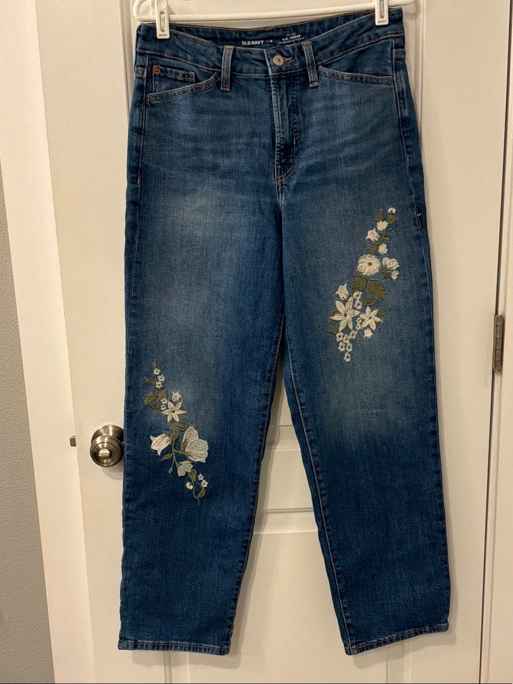 Old Navy High Rise OG Loose Jeans with Cream Floral Embroidery